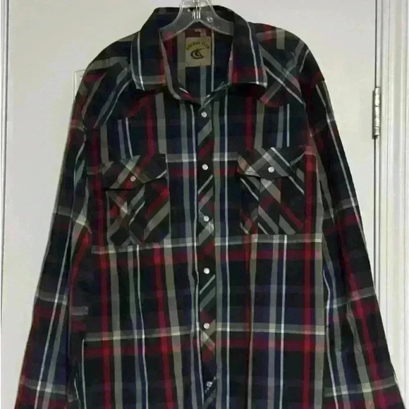 Coevals Club Men's Long Sleeve Red Blue Plaid Western Two Pockets Pearl Snap 3XL - Picture 1 of 5